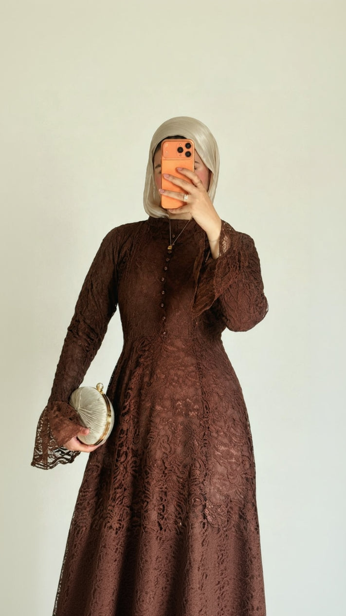 Brown Dalal Dantil Dress