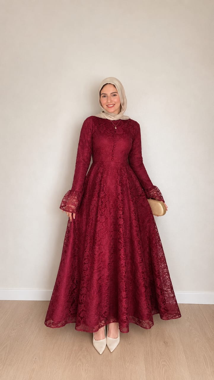 Burgundy Dalal Dantil Dress